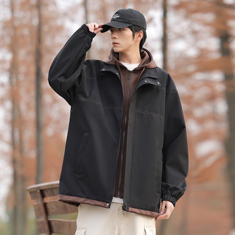 Herren Herbst/Winter Faux Zweiteilige Kapuzenjacke