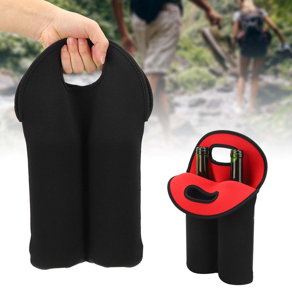 Neoprene Insulated Wine Bottle Bag Holder, Waterproof, Heat Preservation, 2 Bottles, Easy to Carry with Handle