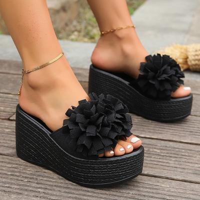 Petites fleurs du commerce extérieur, un mot, les femmes portent des chaussures à muffins européennes et américaines de grande taille, des pantoufles fraîches à talons inclinés à semelles épaisses pour l'été