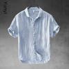 Men's Chinese Style Short-Sleeve Cotton Linen Shirt - Breathable, Casual Lapel Top