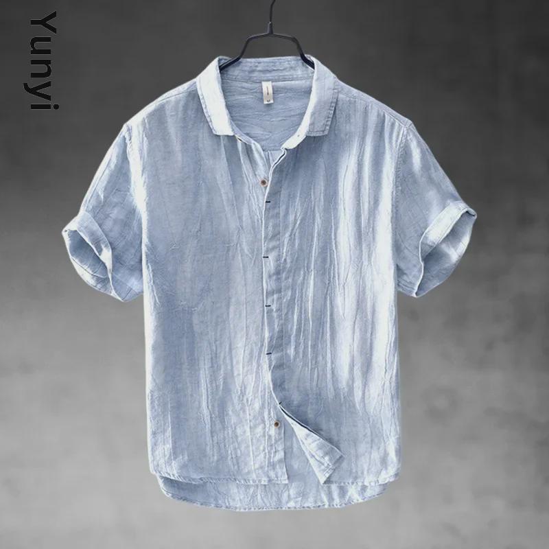 Men's Chinese Style Short-Sleeve Cotton Linen Shirt - Breathable, Casual Lapel Top