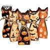 Gothic Style Autumn Tabletop Accents Rustic Wooden Cat Ornament, Vintage Halloween/Flower Wood Signs, Retro Farmhouse Shelf Display Distressed Animal