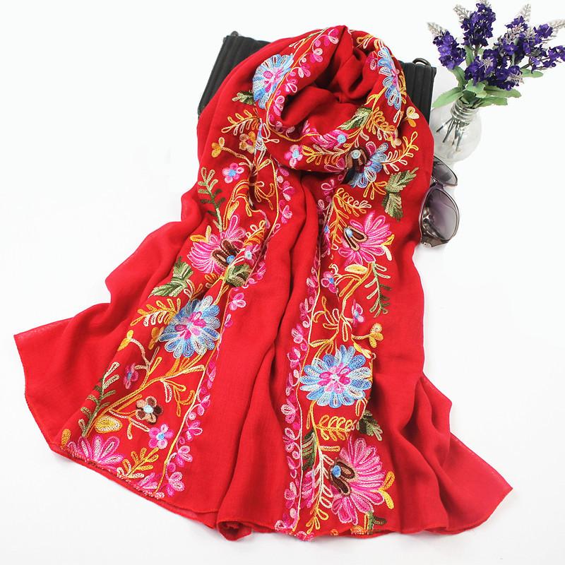 

Ретро непальский стиль этнический стиль хлопок и лен вышитый шарф для женщин литературная шаль весна осень и зима вышитые цветы