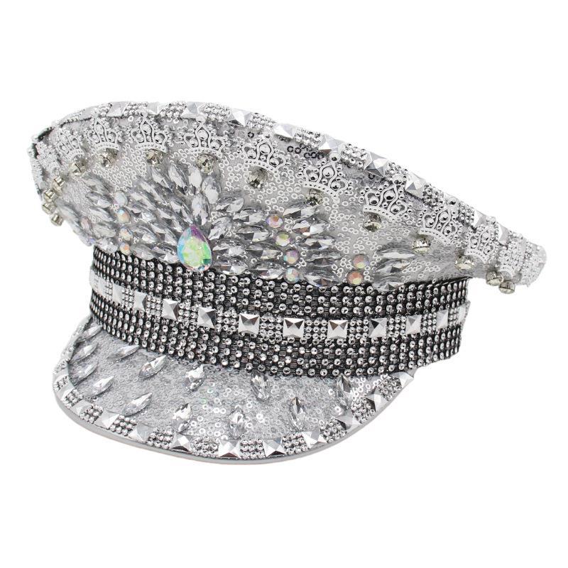 Diamond Big Cap Show Color Diamond Silver Big Cap Flat Top Carnival Day Cap