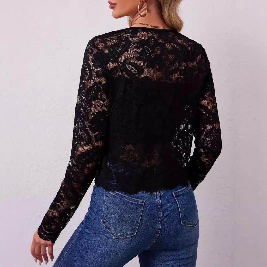 2025 Autumn/Winter Women's Elegant Long-Sleeve Lace Cardigan