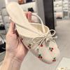 Fashion Low Heel Slippers Summer New Square Head Shallow Mouth Butterfly Knot Pearl Soft Sole Anti-slip Wear-resistant Sandals