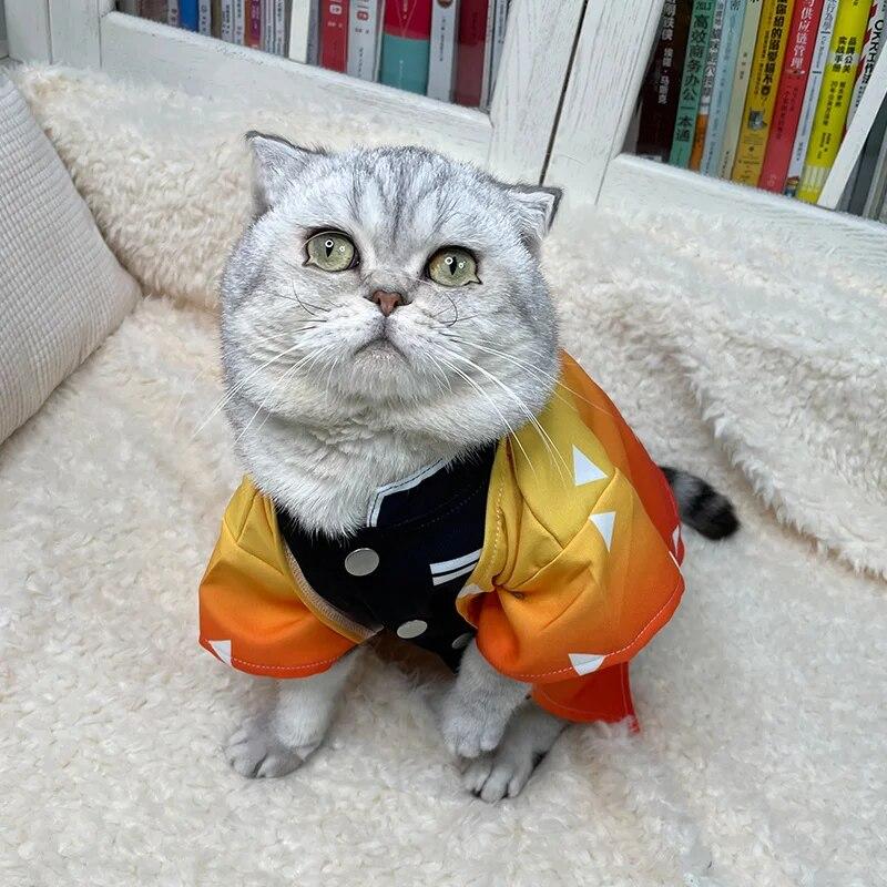 Demon Slayer Zenitsu Pet Cosplay wiosenne letnie ubrania dla kotów śliczny kociak ubrania dla kota Zenitsu odzież dla psów