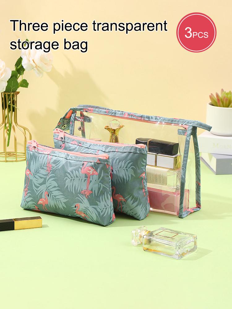 Large Capacity Transparent Pvc Three Piece Storage Bag, Portable Waterproof And Dustproof Travel Set, Toiletries And Makeup Bag