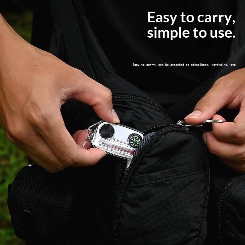 3 In 1 Mini Compass Keychain Portable Outdoor Thermometer Magnifying Glass Luminous Direction Finder For Outdoor Hiking Camping