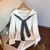 Women's Navy Collar Striped Knit Sweater - Slim-Fit Two-Piece Look for Spring/Fall
