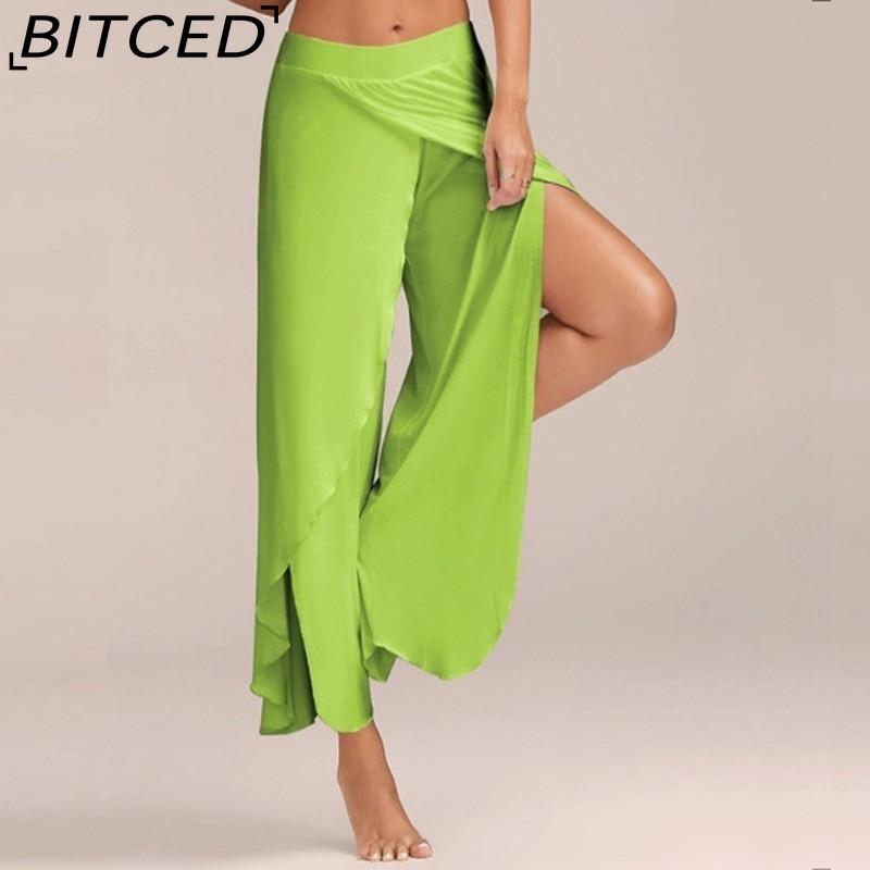 BITCED 10 Farben Damen Palazzo Boho Weitbein Hosen Chiffon Rock Ausgestellt Yoga Hosen Übergröße