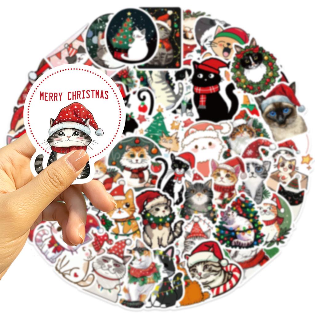 50 Cartoon Christmas Cat Doodle Stickers Party Decoration Guitar Notebook Suitcase DIY Waterproof
