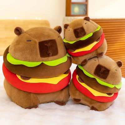 Cute Hamburger Capybara Plush Stuffed Toy Simulation Animal Doll Soft Children's Toy Birthday Gift Kawaii Room Decoration