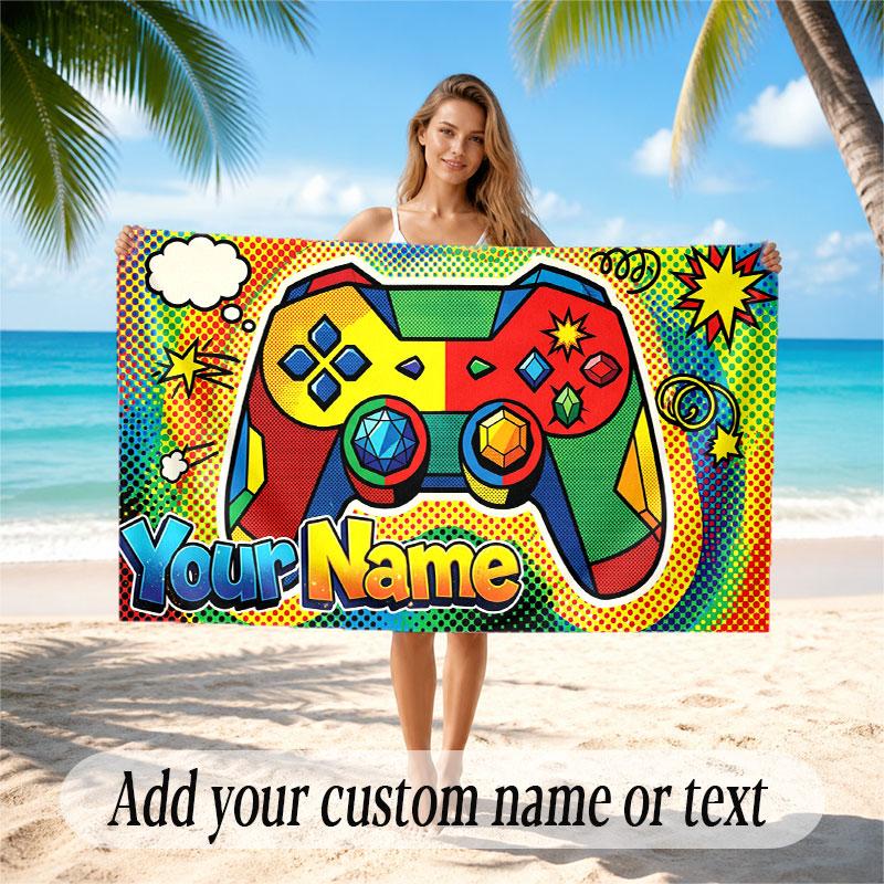 Fantasy Adventure Theme Beach Towel Personalized Custom Name & Text Soft Quick Dry Beach Towel for Swimming Travel