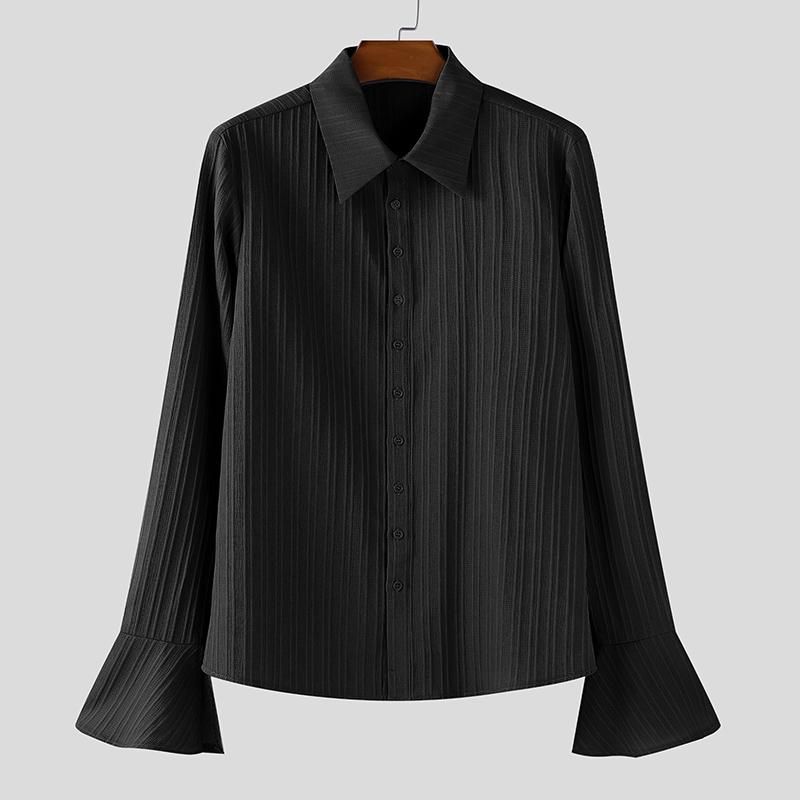 

INCERUN Men Lapel Neck Long Flare Sleeve Buttons Up Texture Casual Shirts S чёрный
