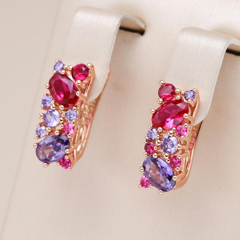 New Vintage Purple Natural Zircon Earrings For Women  Rose Gold Color Ethnic Wedding Jewelry Daily Party Accessories
