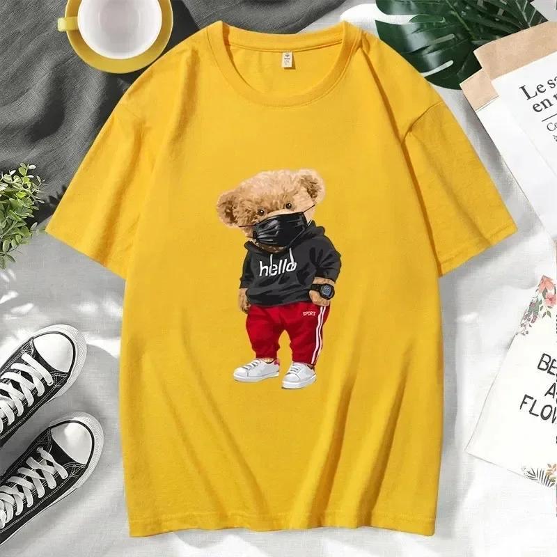 

Мужская хлопковая спортивная футболка с принтом медведя, футболка с коротким рукавом, летняя повседневная футболка большого размера, женские футболки с круглым вырезом в стиле Харадзюку XXXXXL синий