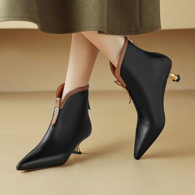 Fashion NEW Autumn Women Boots Pointed Toe Kitten Heel Shoes Genuine Leather Shoes for Women Mixed Colors Ankle Boots Black Modern Boots