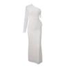 European and American style women's autumn and winter new sexy lace bow hollow long-sleeved one-shoulder diagonal collar dress