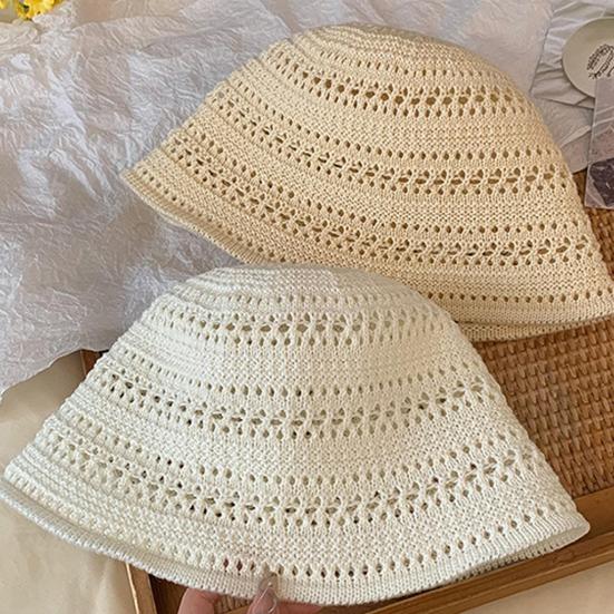 Basin Hat Hand-Crocheted Hollow Design Fisherman Hat Short Brim UV Protection Summer Travel Hat Headwear