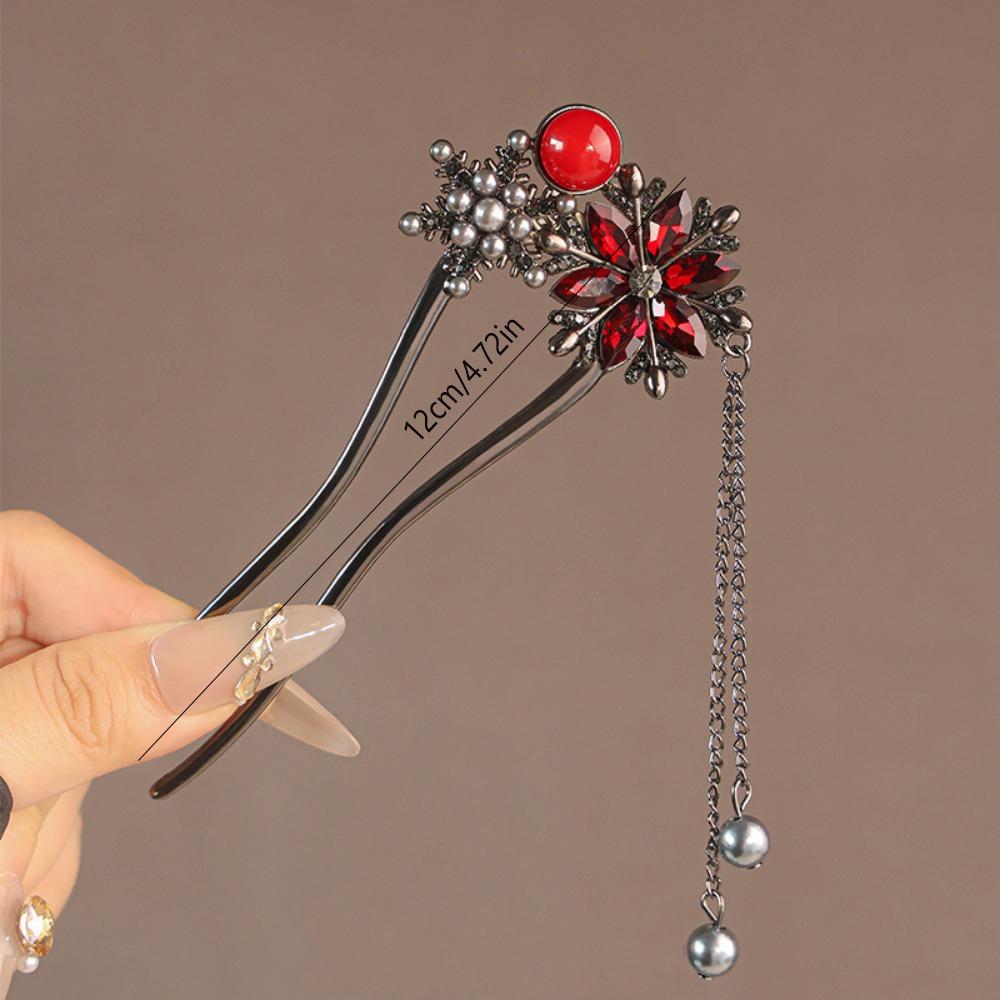 

Korean Retro Pearl Rhinestone Tassel Hair Sticks for Women Zircon Crystal Flower Elegant Hair Combs Women Daily U-Shaped Hairpin