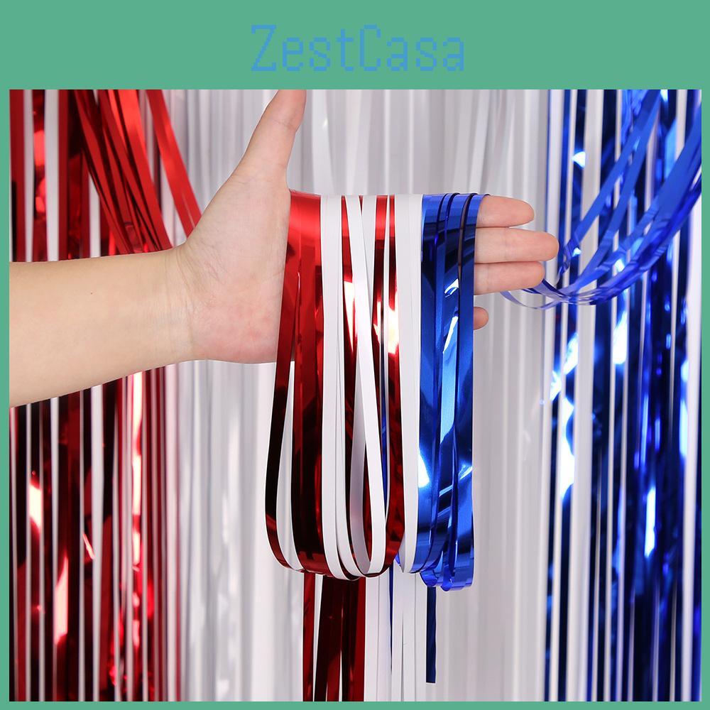 Vibrant Red White And Blue Independence Day Rain Curtain For Festive Party Decorations