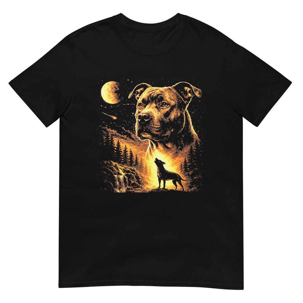 Pitbull Howling To The Moon Vintage Forest 90s Style TShirt