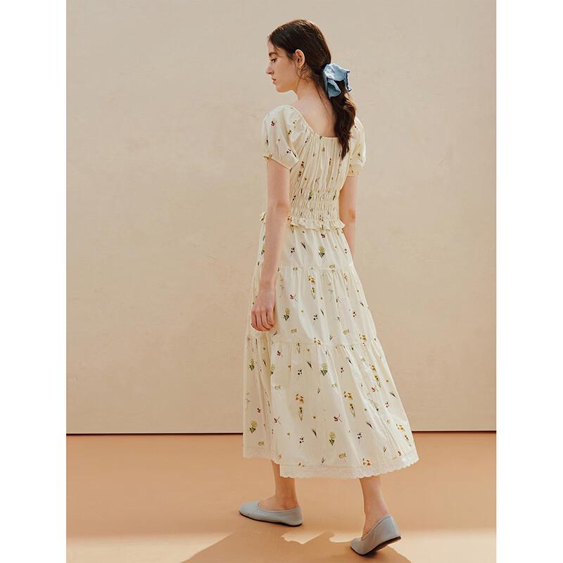 INMAN French Print Lace Puff Sleeve Dress