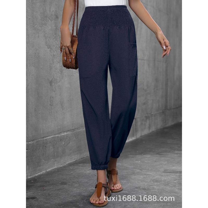 YYFS Women's Fashion Casual Solid Color Print High Waist Trousers Pants & Capris