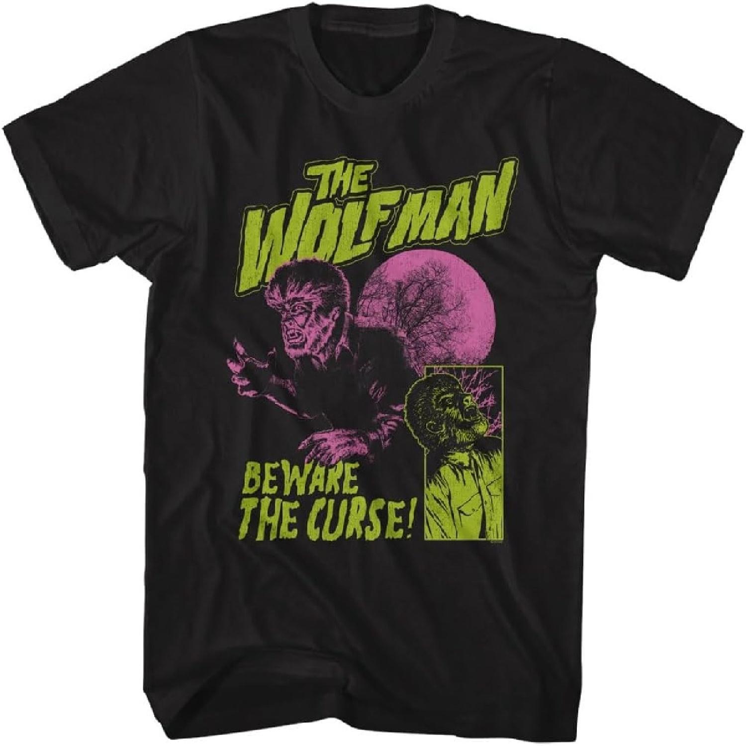 Universal Monsters Wolfman Beware Adult Short Sleeve T Shirt Horror Movie Film Vintage Style Graphic Tees S