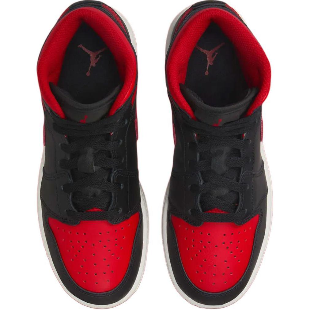 Air Jordan 1 Mid GS Bred Twist Kids Sneakers Black Summit-White Varsity-Red DQ8423-067