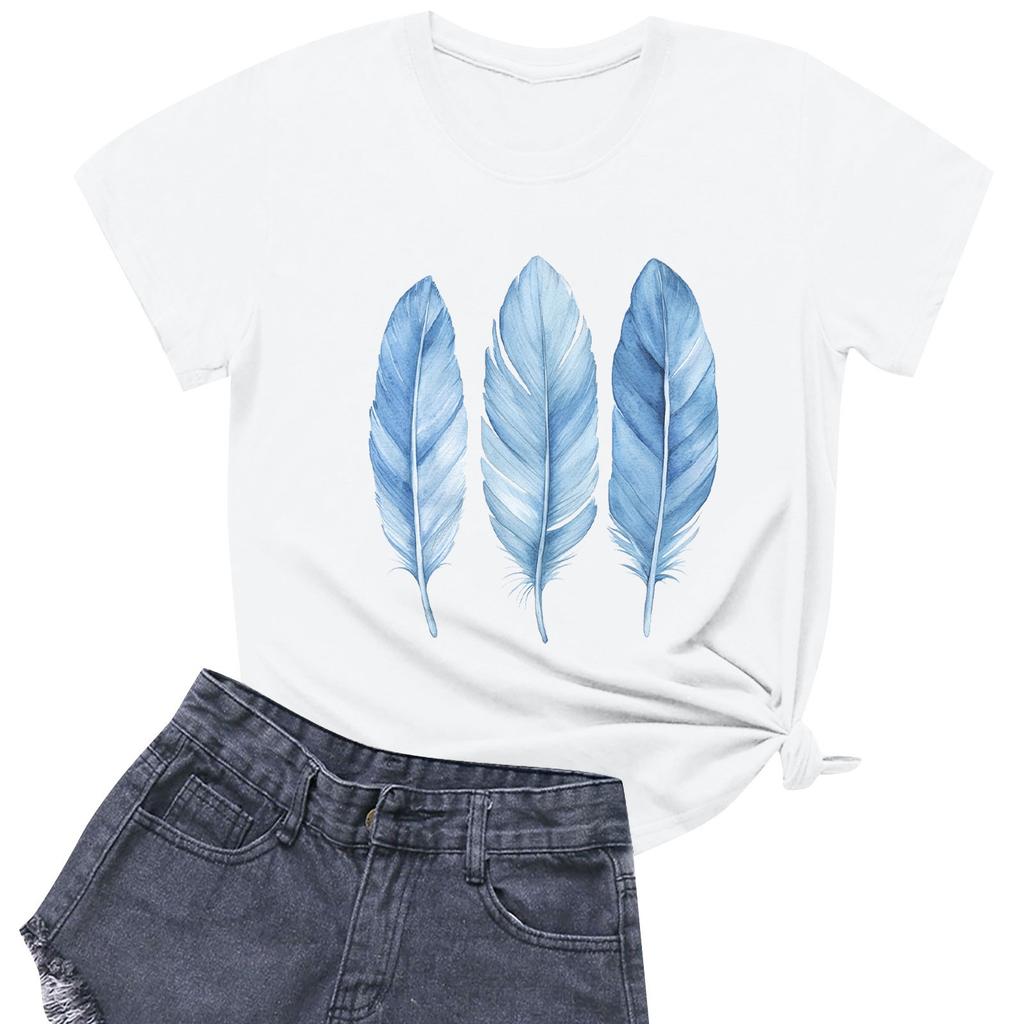 Women's Fashion Casual Printed Short Sleeve Round Neck Pullover Tops