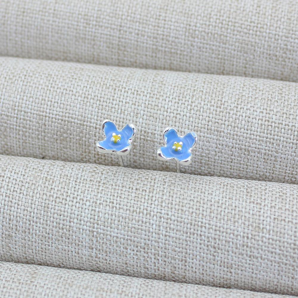 Small Blue Lilac Flower Stud Earring for Women Sweet Temperament Mini Jewelry Accessories Christmas Day Gift