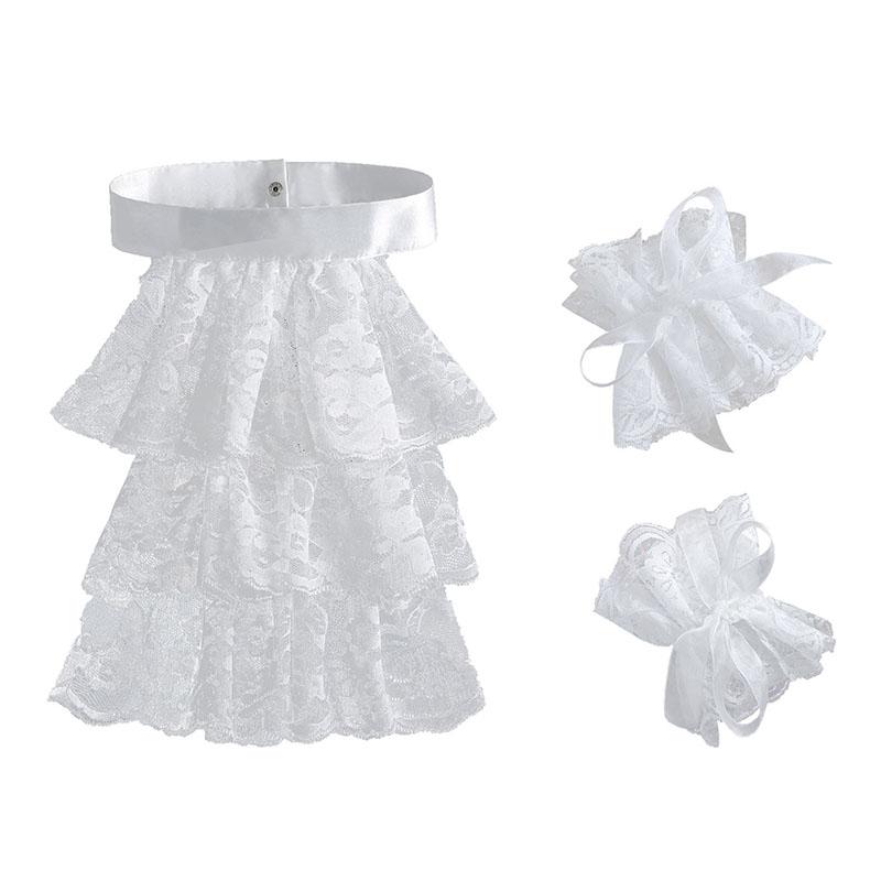 White Big Lapel Fake Collar And Black Detachable Cuff Lace False Collar Stand Removable Faux Col for Women Half Shirt Accessory