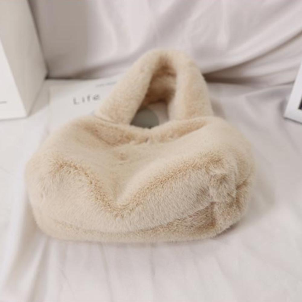 Faux Mink Fur Handbag – Soft Plush Tote, 2 Colors, From Korea
