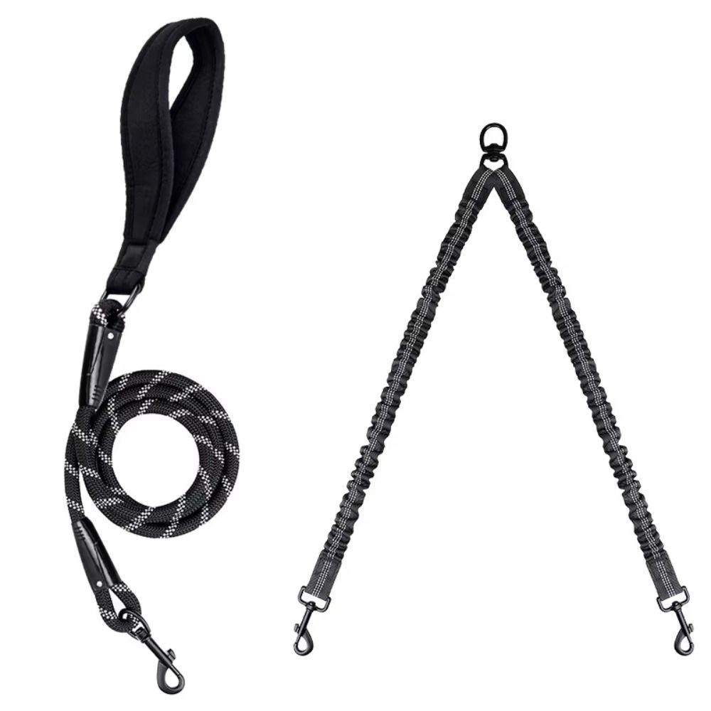 Comfortable Handle Double Head Pet Rope Reflective Pet Walking Rope Dual Dog Leash Outdoor Walking
