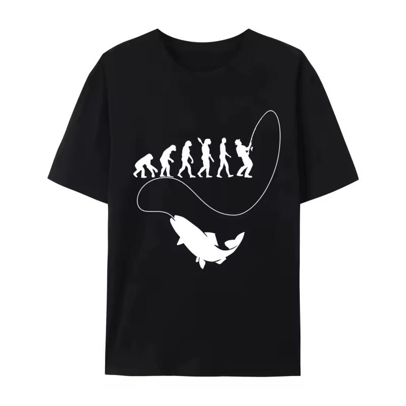 Fisherman Fishing Evolution Soft Cuteness Street Style Tee Cute Fun Pattern Print Loose Cool Labor Day Women Fitness Stylish Tee