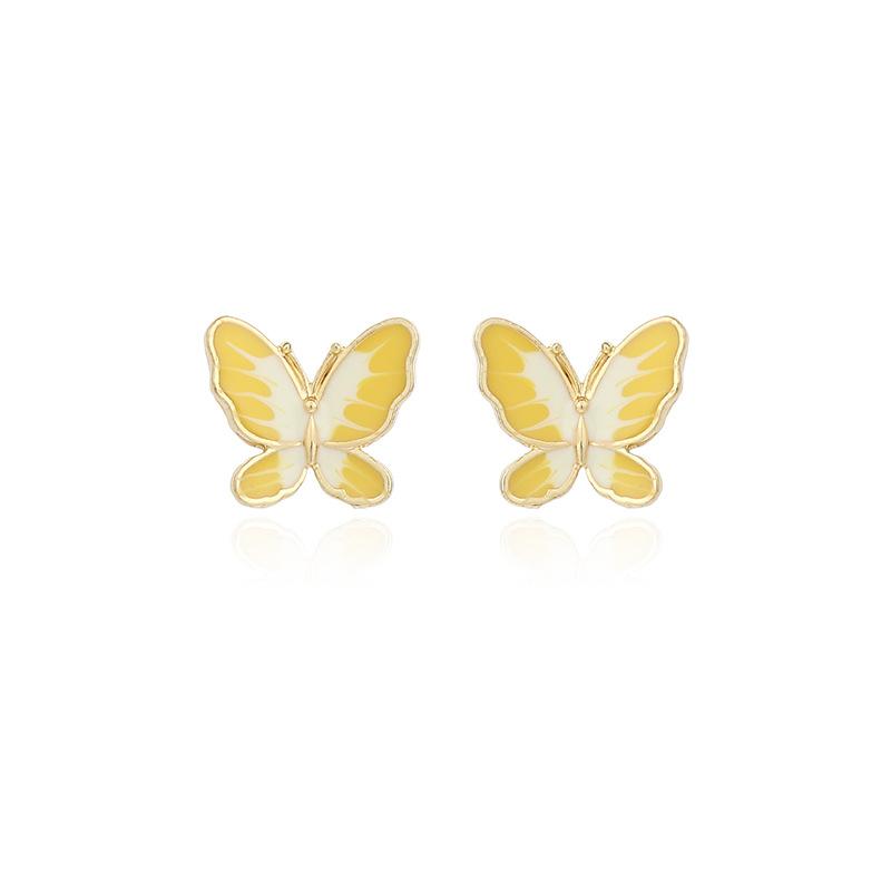 Japanese simple two-color butterfly 925 silver needle earrings, Korean version of trendy small, fresh and less super fairy temperament Mori earrings