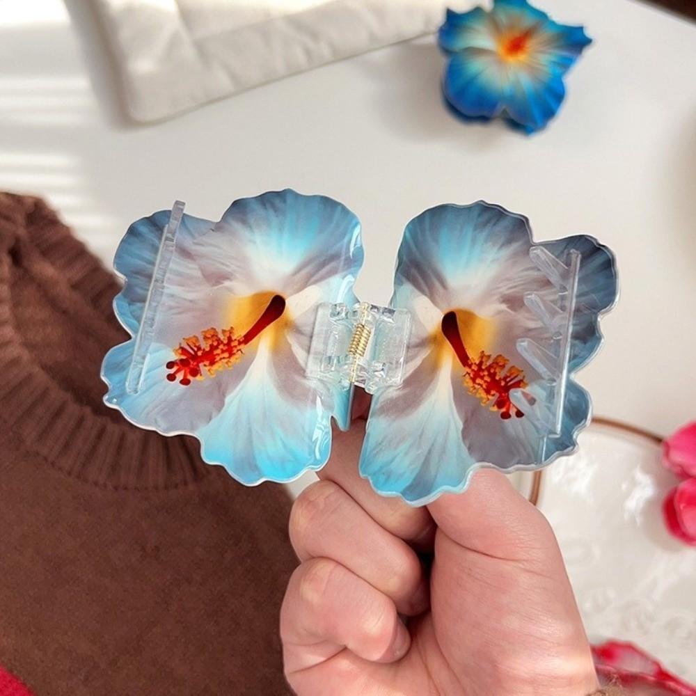 Double-sided Printing Hibiscus Flower Hair Claw Hawaiian Flower Hair Clip For Girls