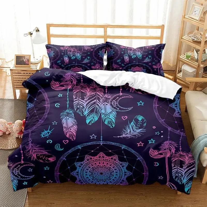 Dreamcatcher Duvet Cover Set Boho Mandala Bedding Set For Girls Adults Purple Dream Catcher Comforter Cover Soft Polyester