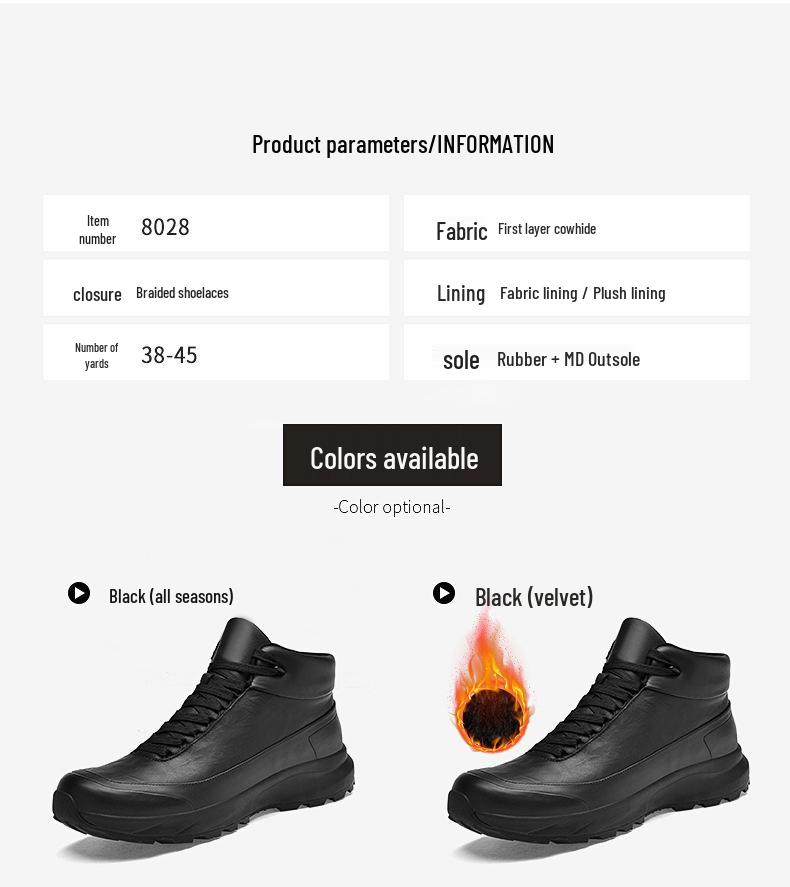 Men's Winter High-Top Velvet-Lined Outdoor Hiking Boots - Anti-Slip, Breathable, Large Size, Versatile Leather.