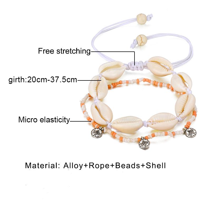 2 Pcs/set Simple Colorful Beads Acrylic Shell Cotton Rope Anklet Set Women Fashion Jewelry Gift
