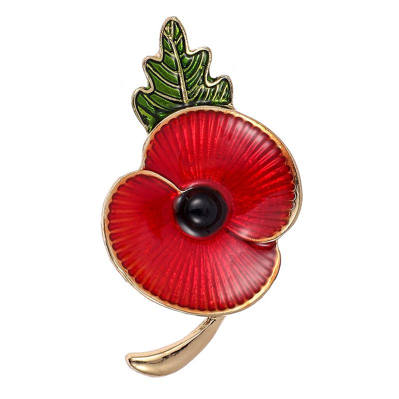 Rhinestone Enamel Poppy Flower Brooch Pin Ornament