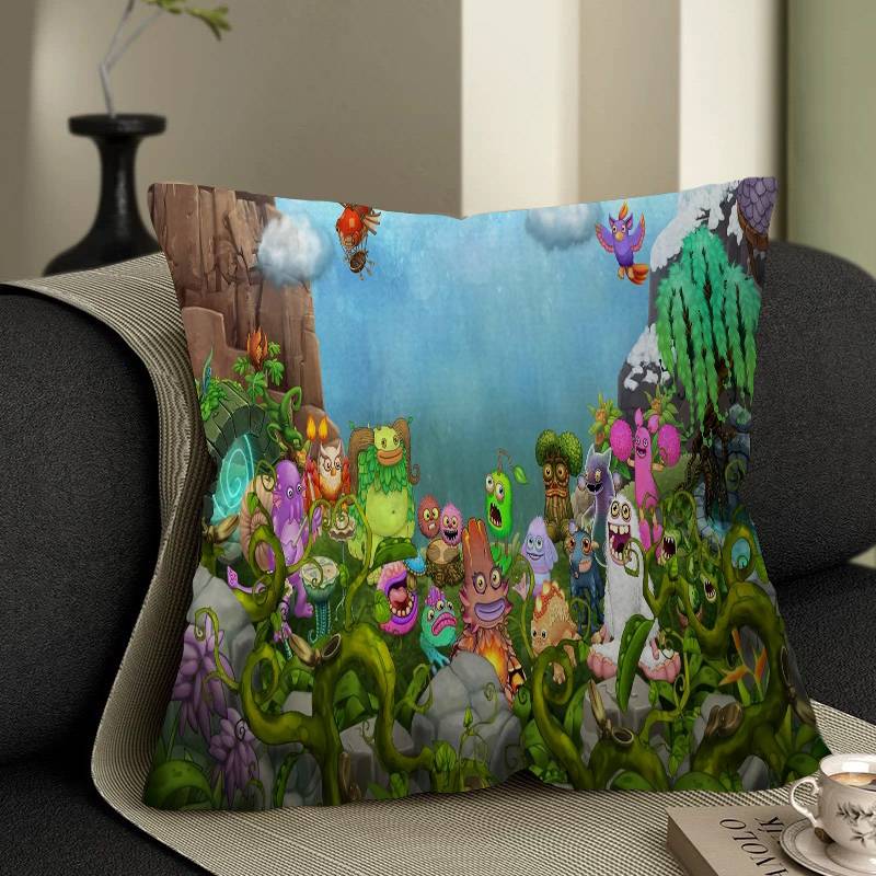 Cartoon Musikspiel My Singing Monsters Bürokissen Kissenbezug Auto Kissenbezug 45x45CM Lendenkissenbezug Sofakissenbezug
