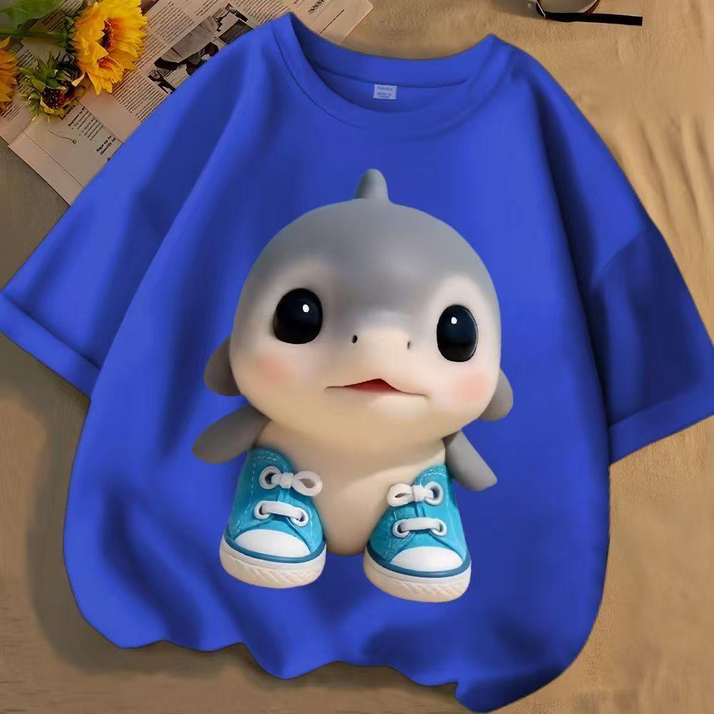 

Fun Shark Hot Selling T-Shirt Top For Children Aged 2-14 Boys and Girls Casual Sports Outdoor Round Neck T-Shirt 90