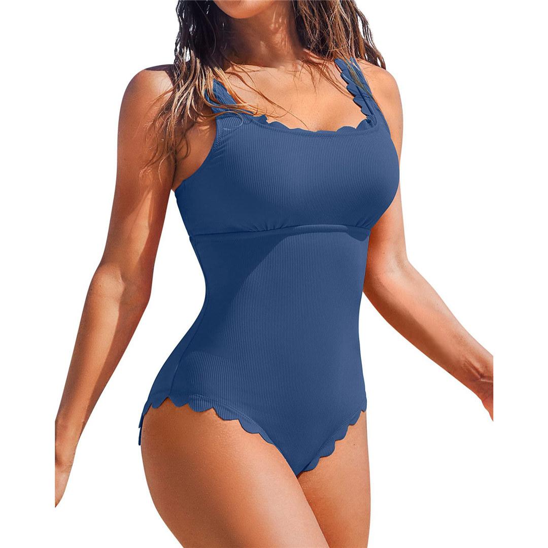 

S - XXL 11 цветов Купальник женский цельный рубчатый с оборками, открытая спина, высокий вырез бедра, купальный костюм для плавания V7097 S темно-синий