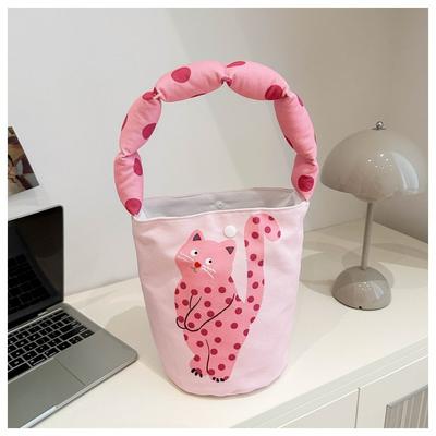 Canvas Bag Cute Cartoon Cotton Bag Bucket Canvas Bag Literary and Color Printing Cotton Bag Can Be