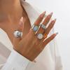 Multi-Piece Set of Metal Inlaid Jade Rings, European and American Light Luxury Fashion Photo Shoot Accessories, Trendy Items