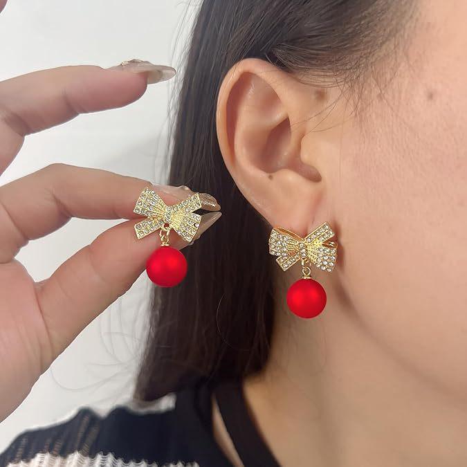 Cross-border Trendy Red Bow Stud Earrings - Versatile, Simple & Sweet Christmas Ear Accessories