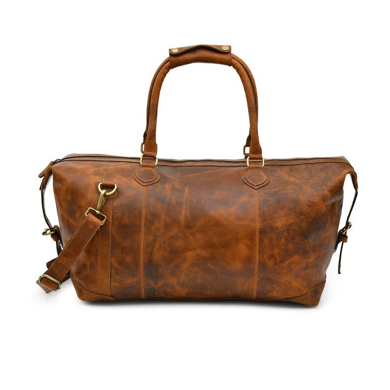 Handmade Distressed Leather Duffle Bag: Weekender Travel Bag